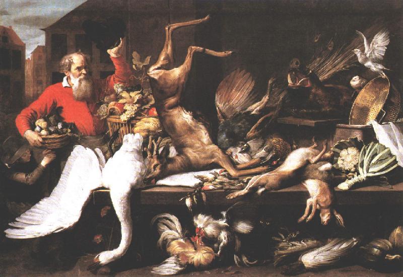 Still Life with Dead Game, Fruits, and Vegetables in a Market w t